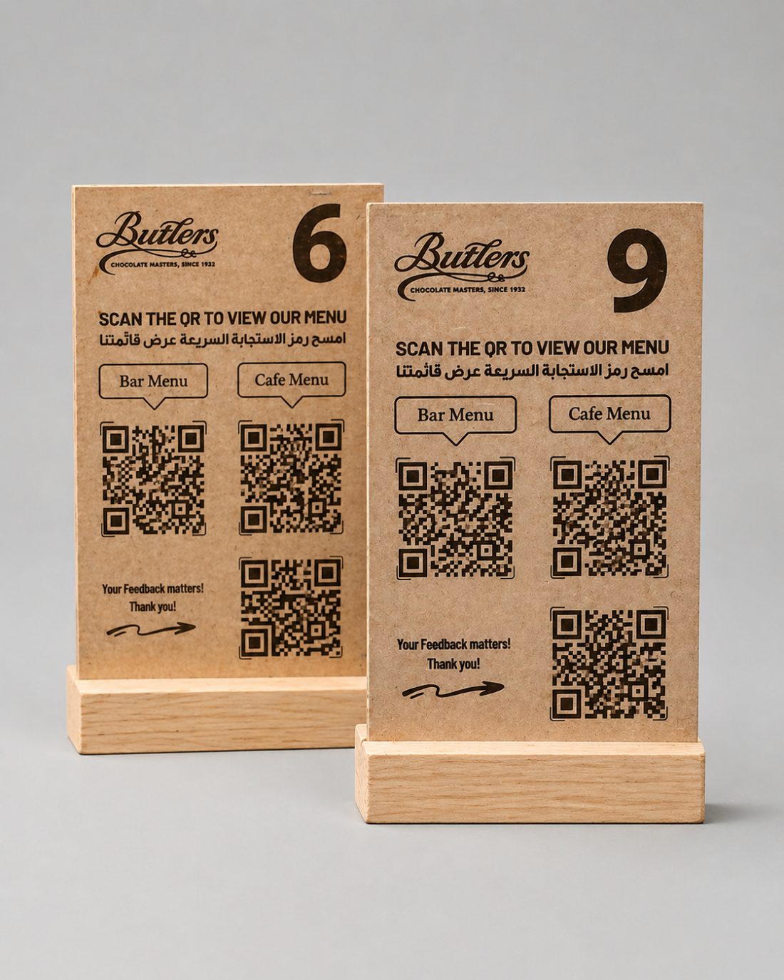 Laser-cut menu stands